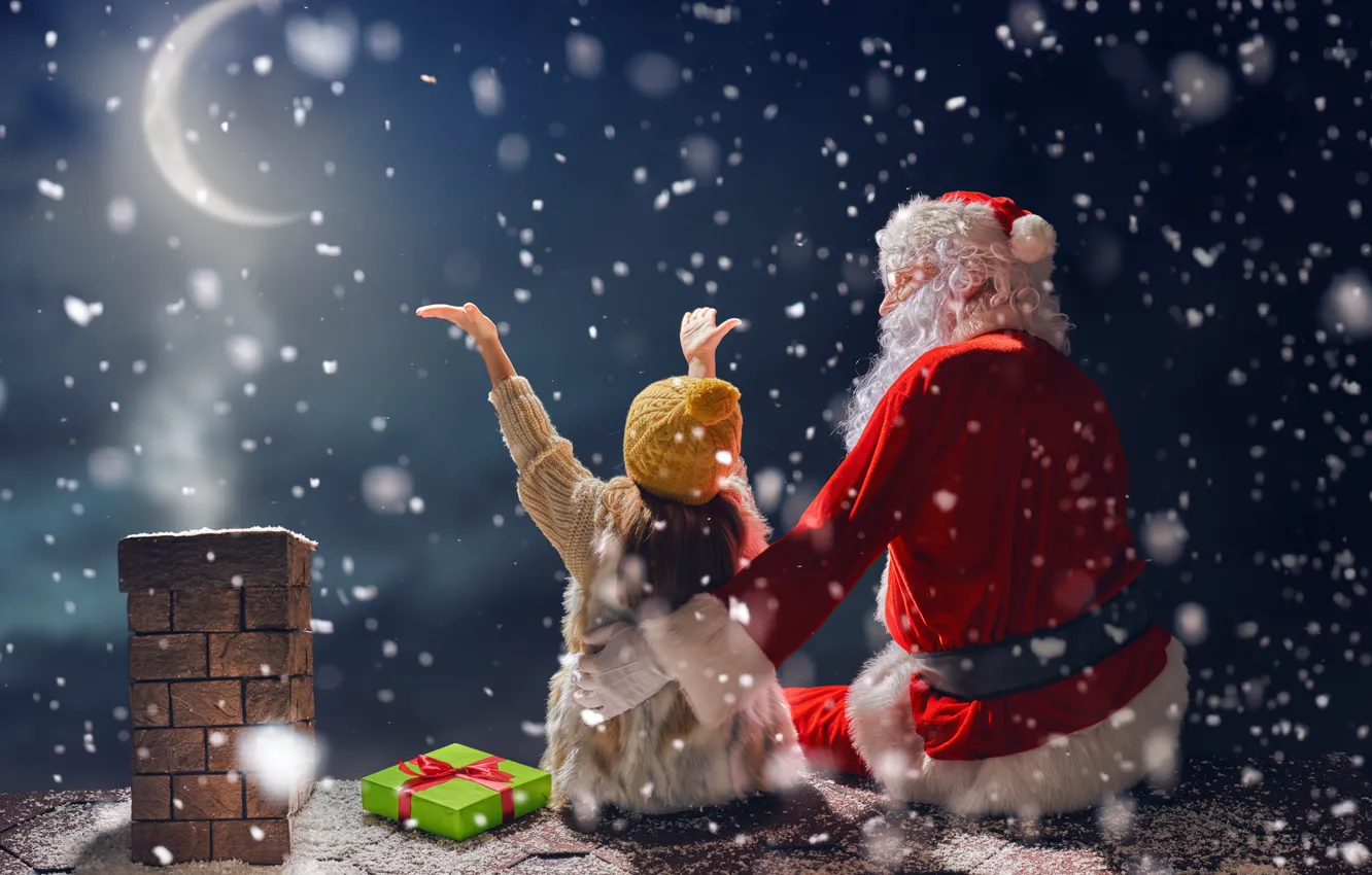 Фото обои Новый Год, Рождество, winter, snow, merry christmas, gifts, santa claus