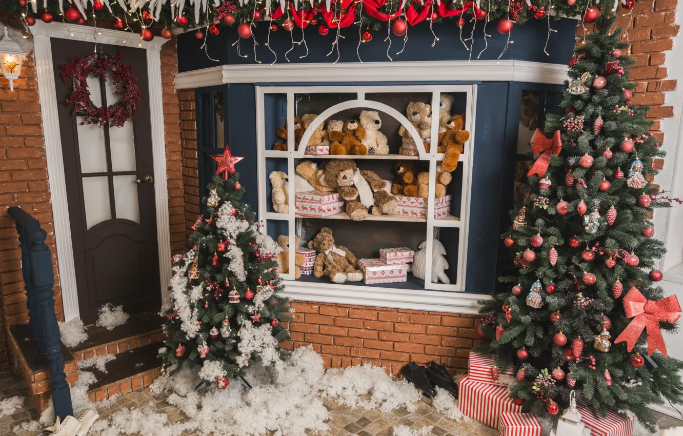 Фото обои праздник, игрушки, елка, новый год, декор