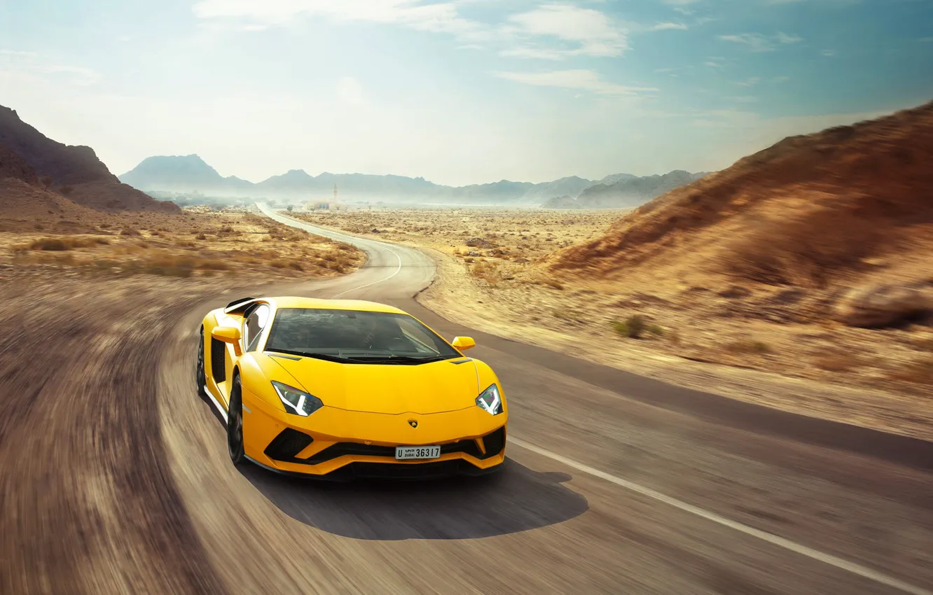 Фото обои Lamborghini, Speed, Yellow, Supercar, Aventador S