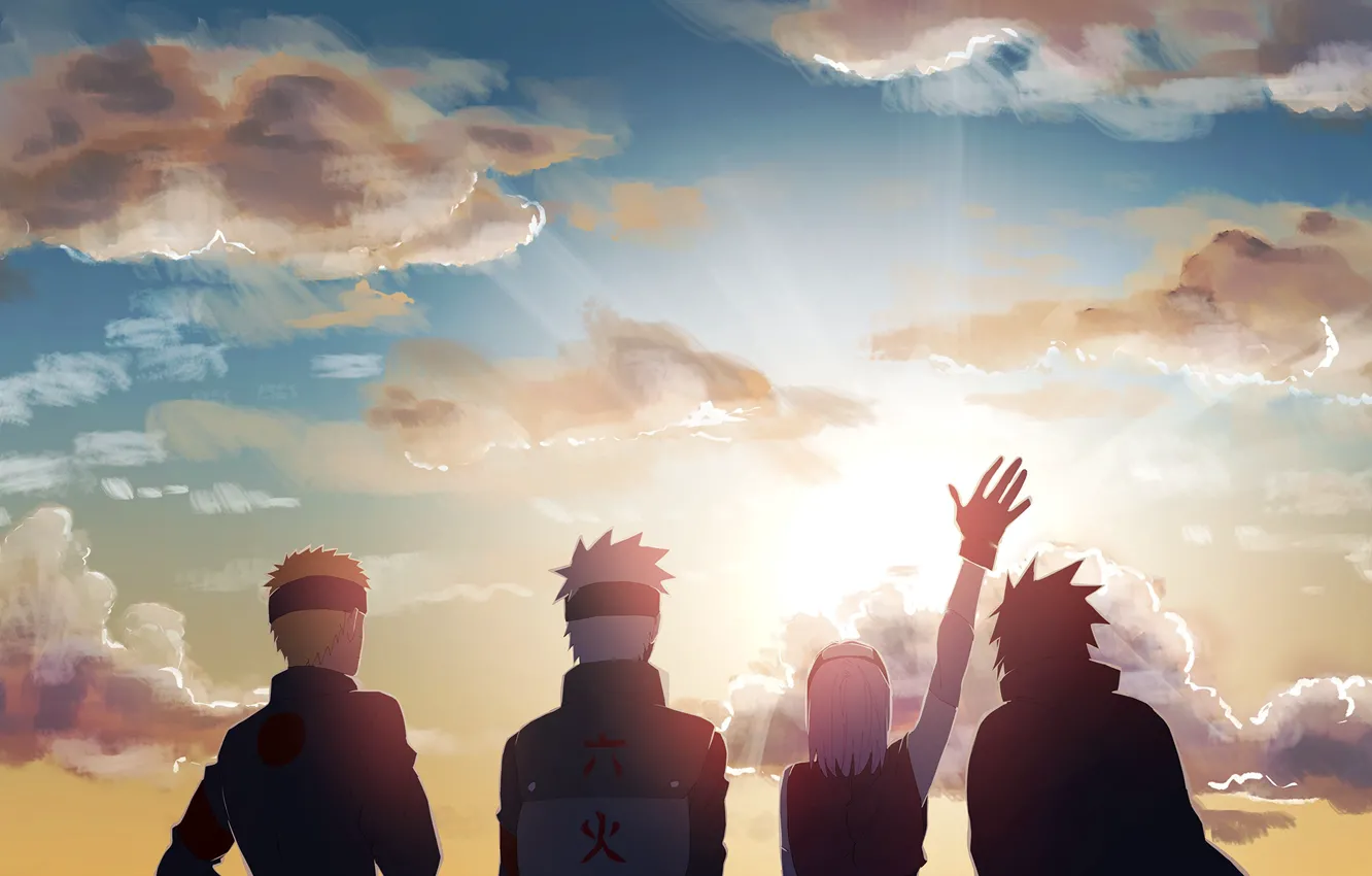 Фото обои солнце, рассвет, утро, Naruto, team 7, Uchiha Sasuke, Hatake Kaka...