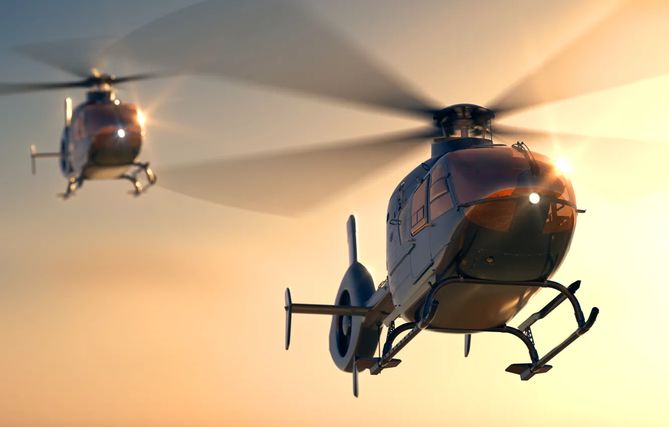 Фото обои абстракция, рассвет, арт, вертолет, helicopter, wallpaper., EC 135, Eurocopter EC 135, многоцелевой легкий транспортный специальный, …