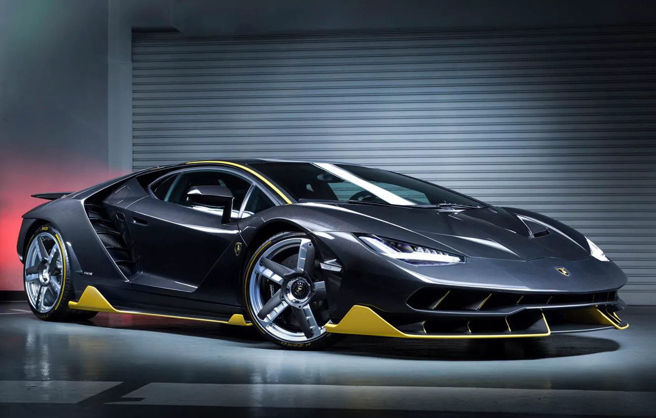 Фото обои Lamborghini, Carbon Fiber, Centenario, Black and Yellow