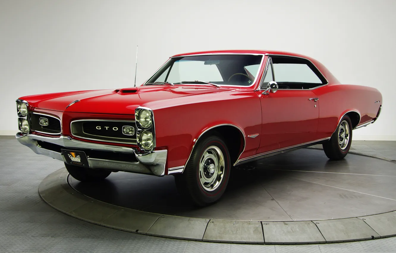 Фото обои ретро, купе, Red, Pontiac, GTO, 1966. 