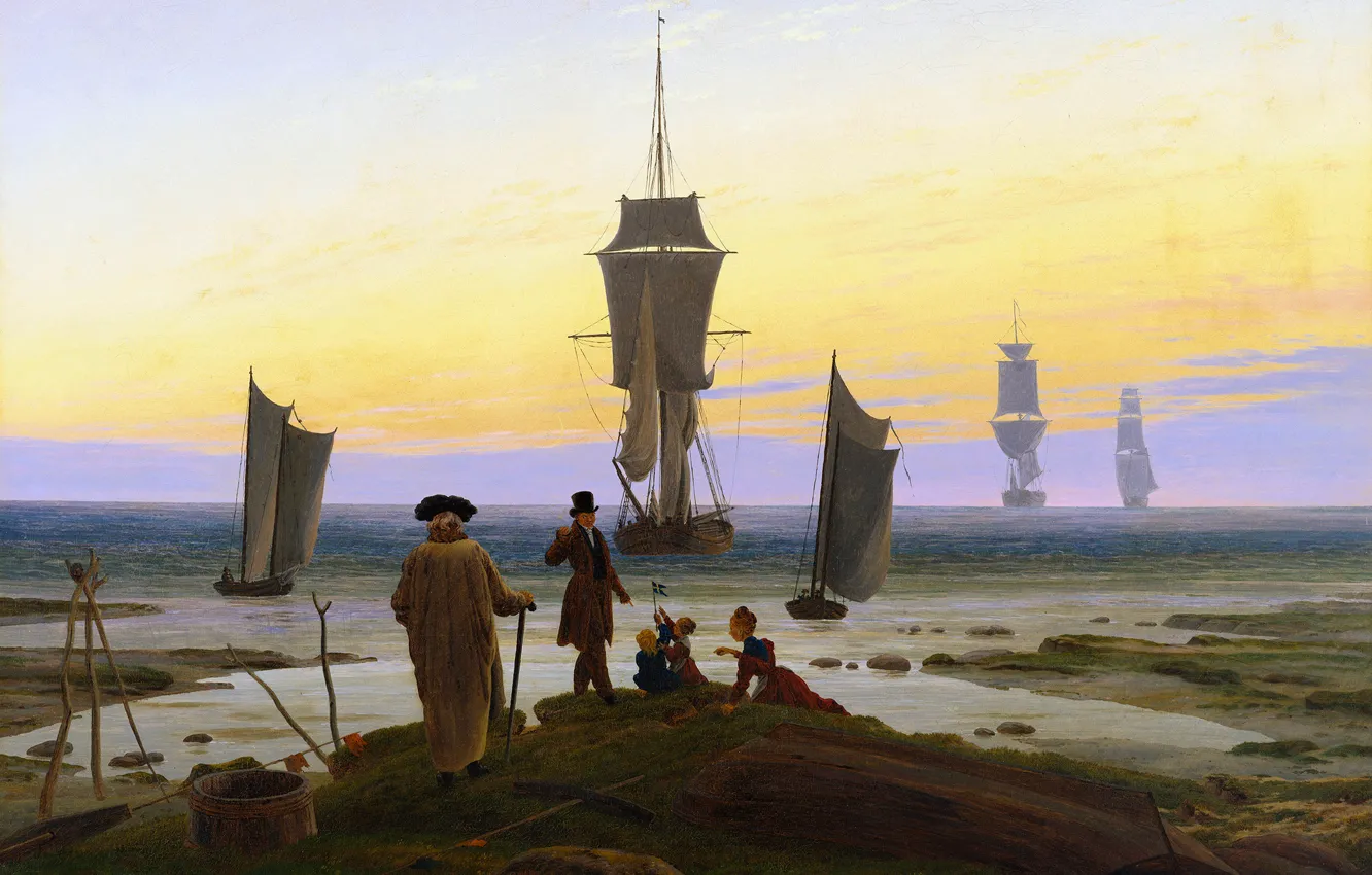 Фото обои корабль, картина, парус, аллегория, Каспар Давид Фридрих, Этапы Жизни