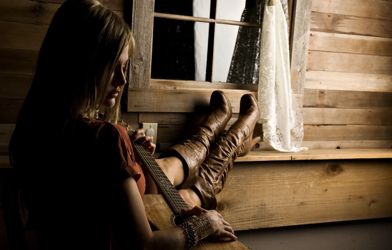 Фото обои девушка, гитара, сапожки, Country Girl. 