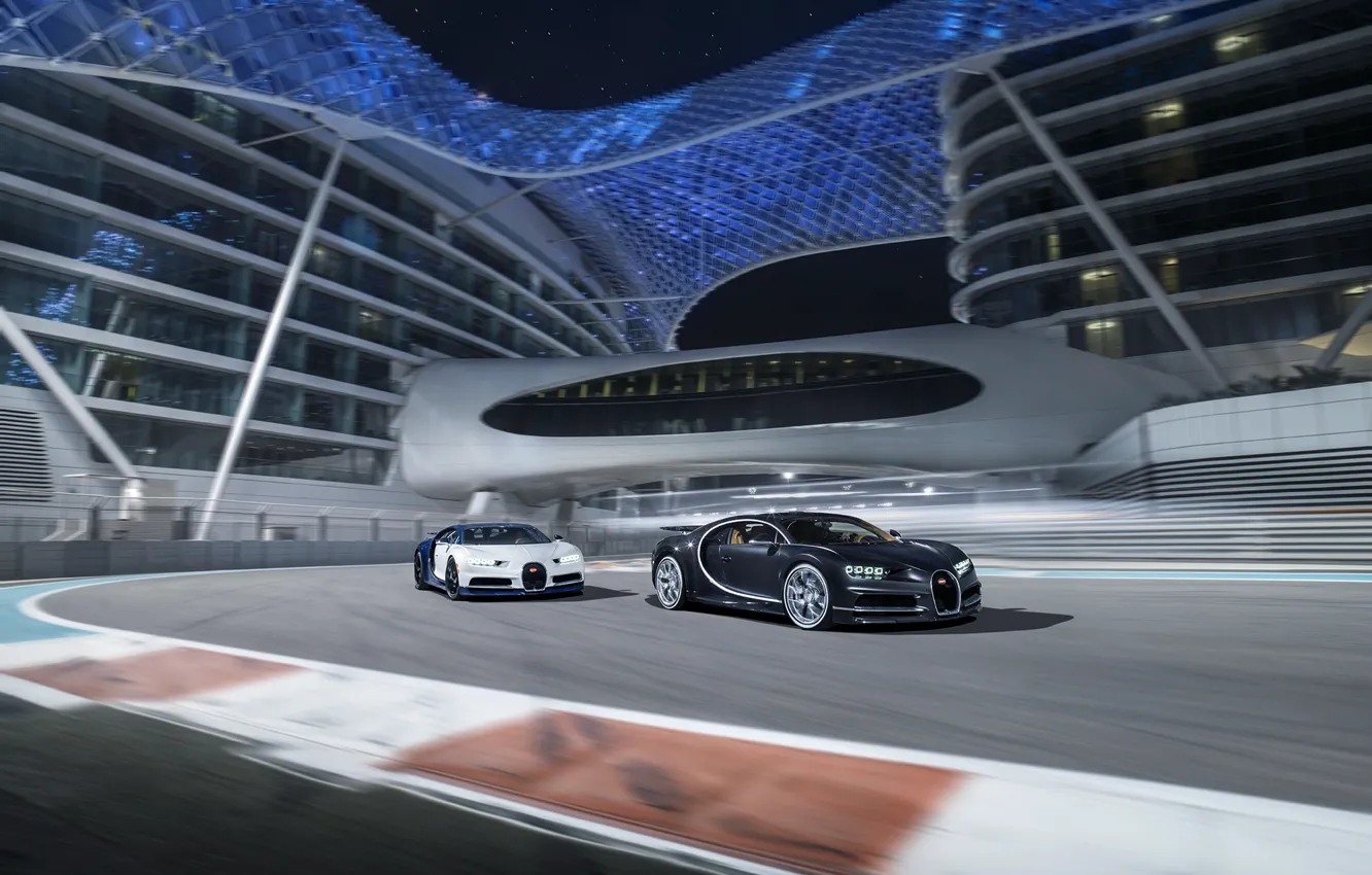 Фото обои Bugatti, Black, White, Abu Dhabi, UAE, VAG, Yas Marina Circuit, Chiron, F1 Track