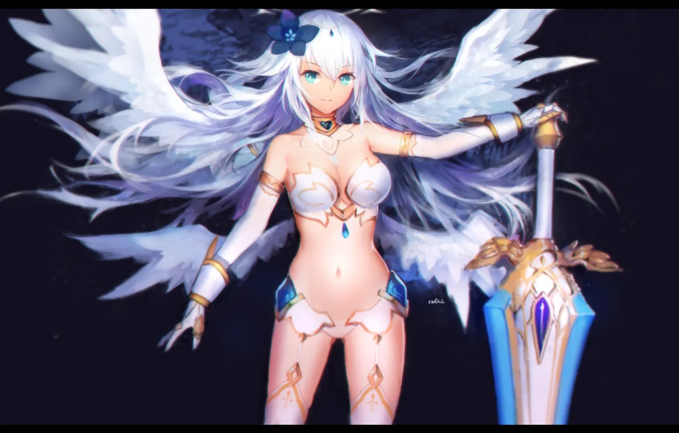 Фото обои девушка, улыбка, оружие, крылья, меч, аниме, арт, hyperdimension neptunia, swd3e2, black heart, noi