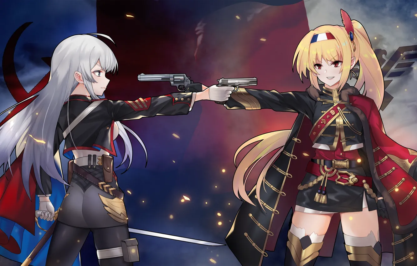 Фото обои оружие, девушки, пистолеты, аниме
