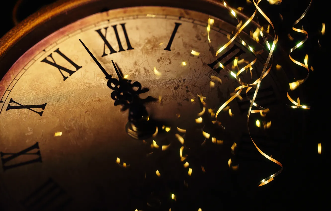 Фото обои дождик, праздник, часы, Новый год, new year, полночь, holiday, watch, old watch