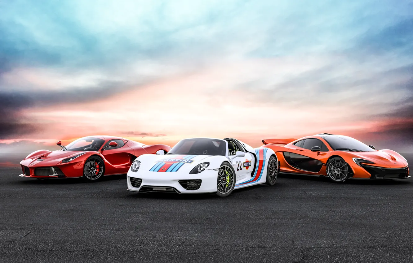 Фото обои Porsche, Ferrari, LaFerrari, 918 Spyder, Mc Laren, Hyper Cars