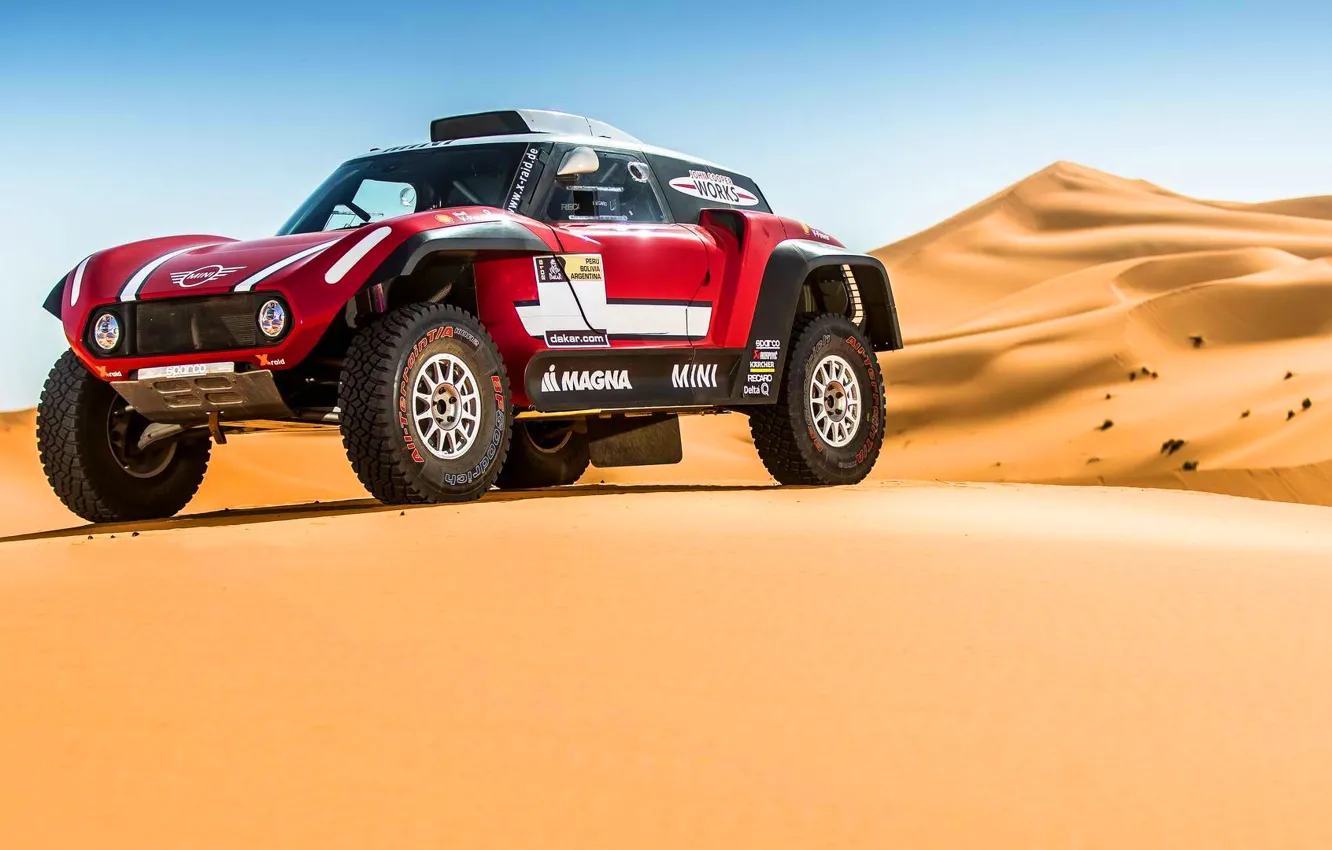 Фото обои Песок, Красный, Mini, Пустыня, Rally, Dakar, Дакар, Ралли, Дюна, Buggy...
