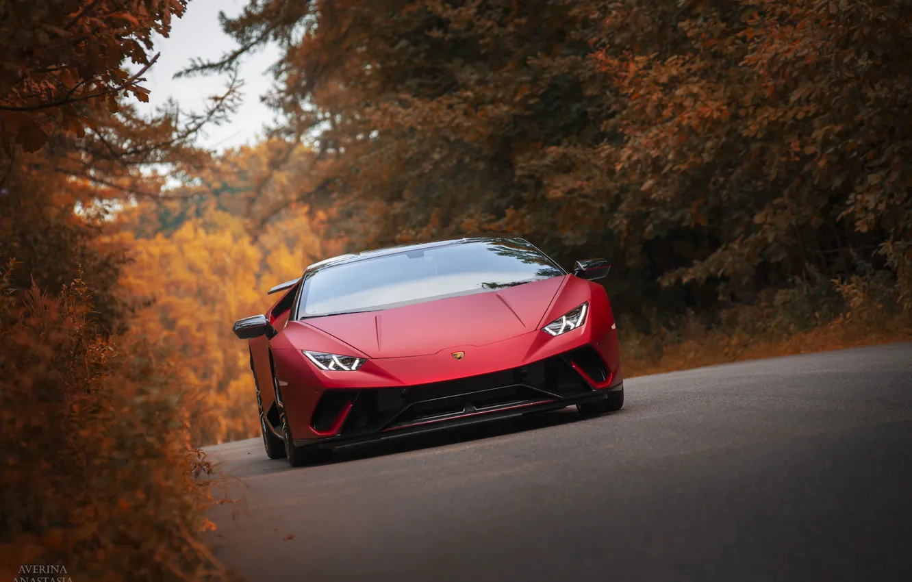 Фото обои Lamborghini, autumn, RED, Huracan