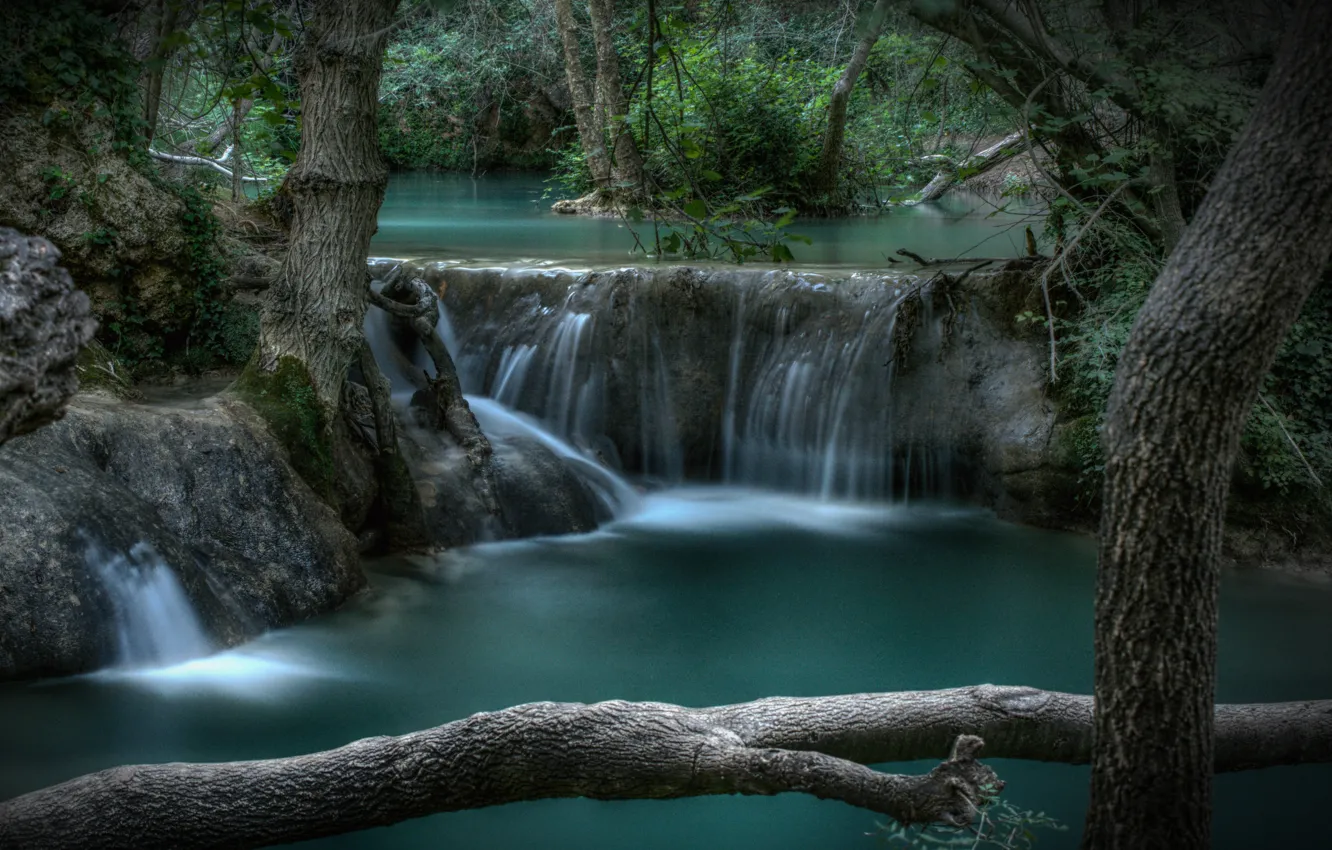 Фото обои лес, деревья, река, Франция, водопад, каскад, France, Provence-Alpes-Côte d'Azur, Сийан-ла-Каскад, Sillans-la-Cascade Waterfall