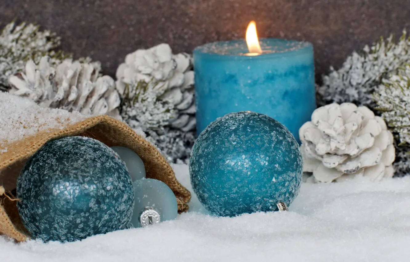 Фото обои снег, шары, свечи, Новый Год, Рождество, merry christmas, decoration, xmas, holiday celebration