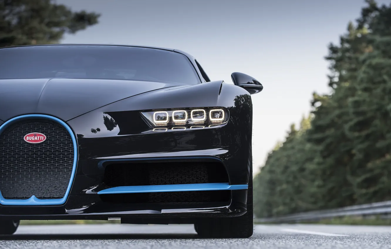 Фото обои Bugatti, Blue, Black, VAG, W16, LED, Chiron, 0/400