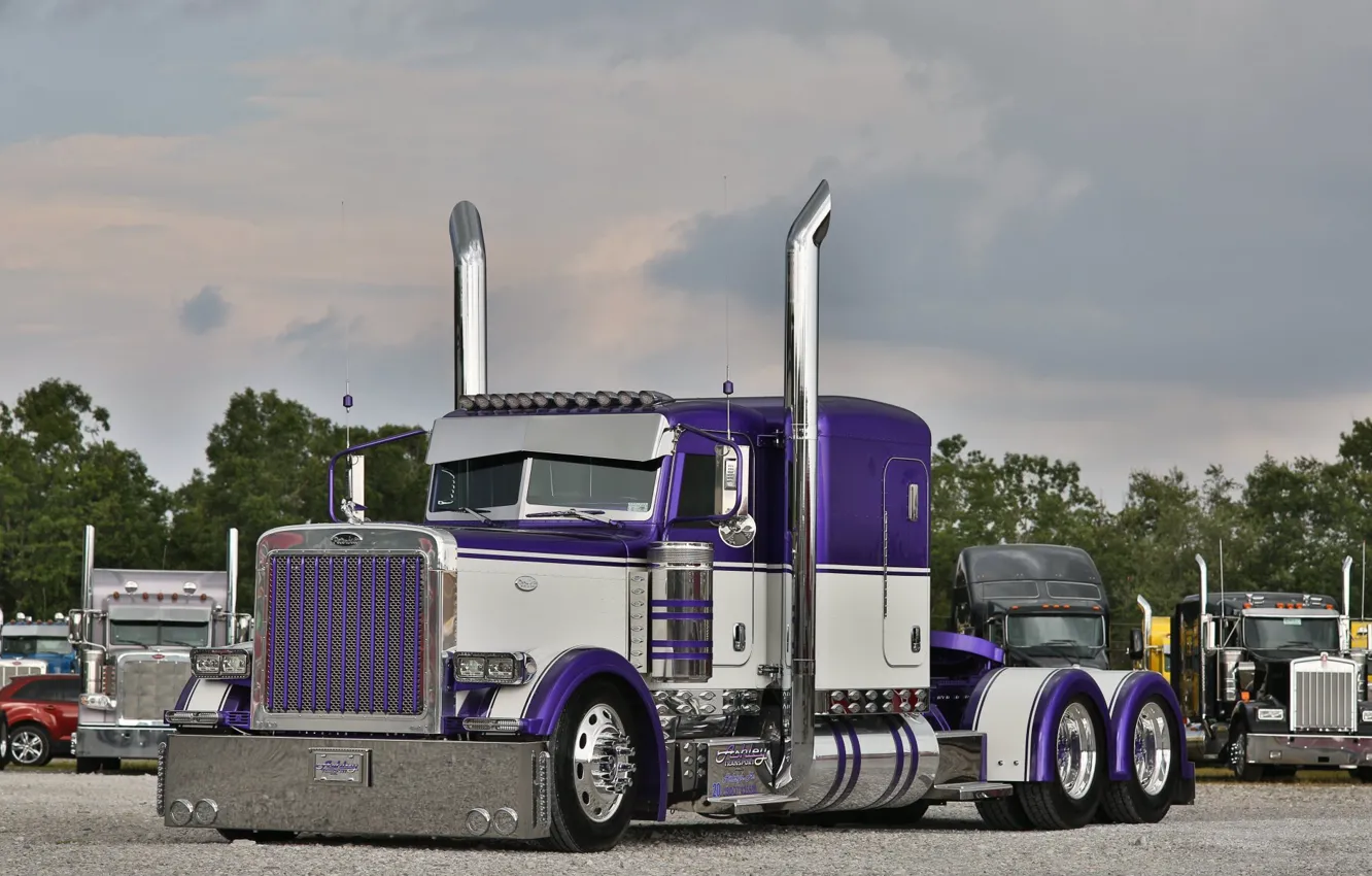Фото обои Purple, Truck, Custom, Peterbilt, Hrome