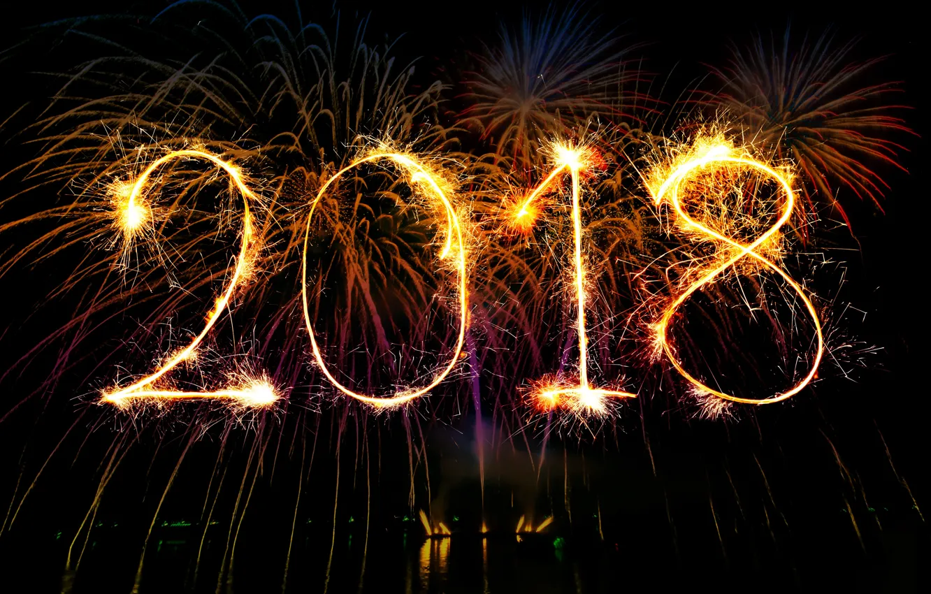 Фото обои lights, салют, Новый Год, фейерверк, golden, new year, happy, Happy New Year, 2018, fireworks, holiday …