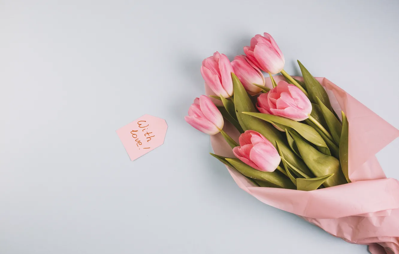 Фото обои цветы, букет, тюльпаны, love, розовые, fresh, wood, pink, flowers, romantic, tulips, spring, with love, tender