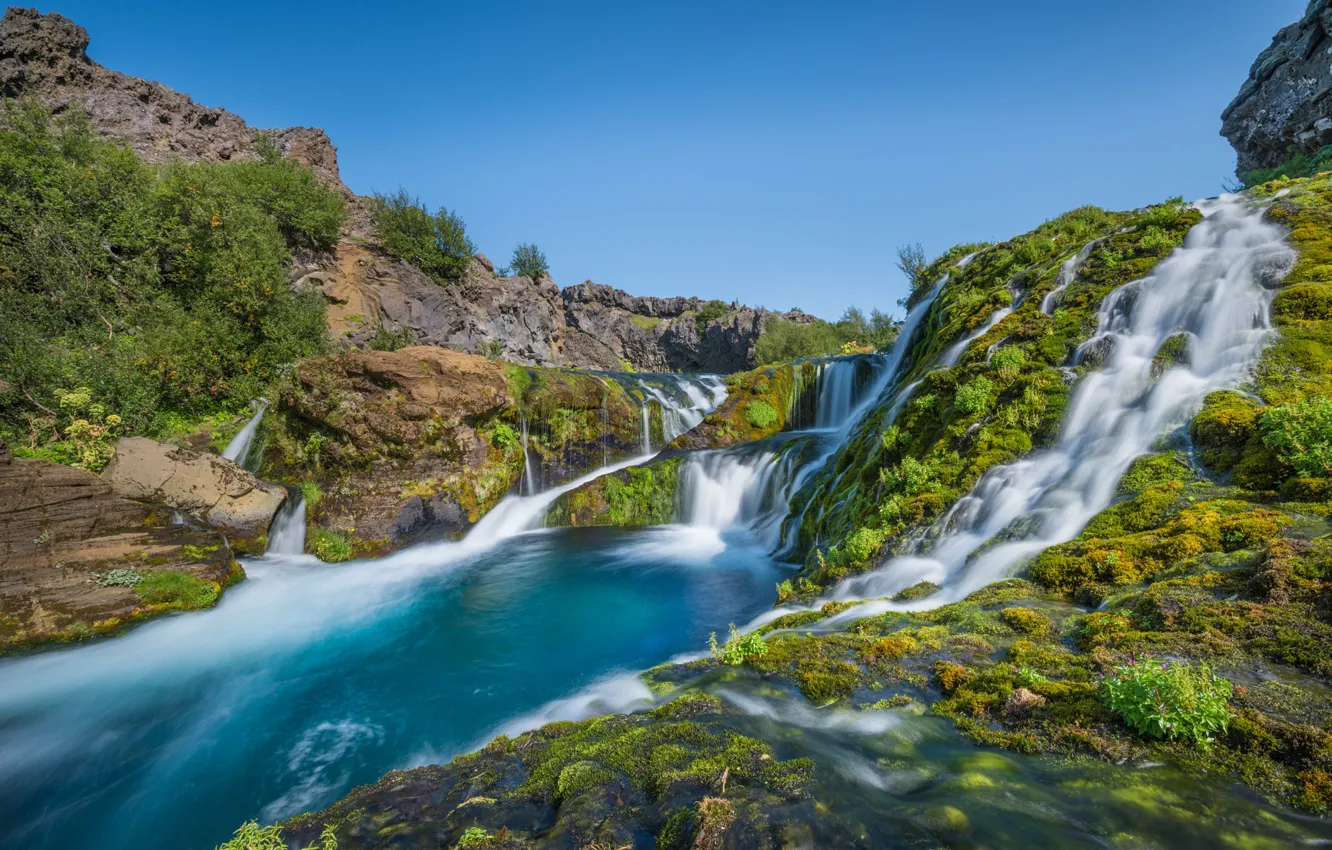 Обои река, водопады, каскад, Исландия картинки на рабочий ст