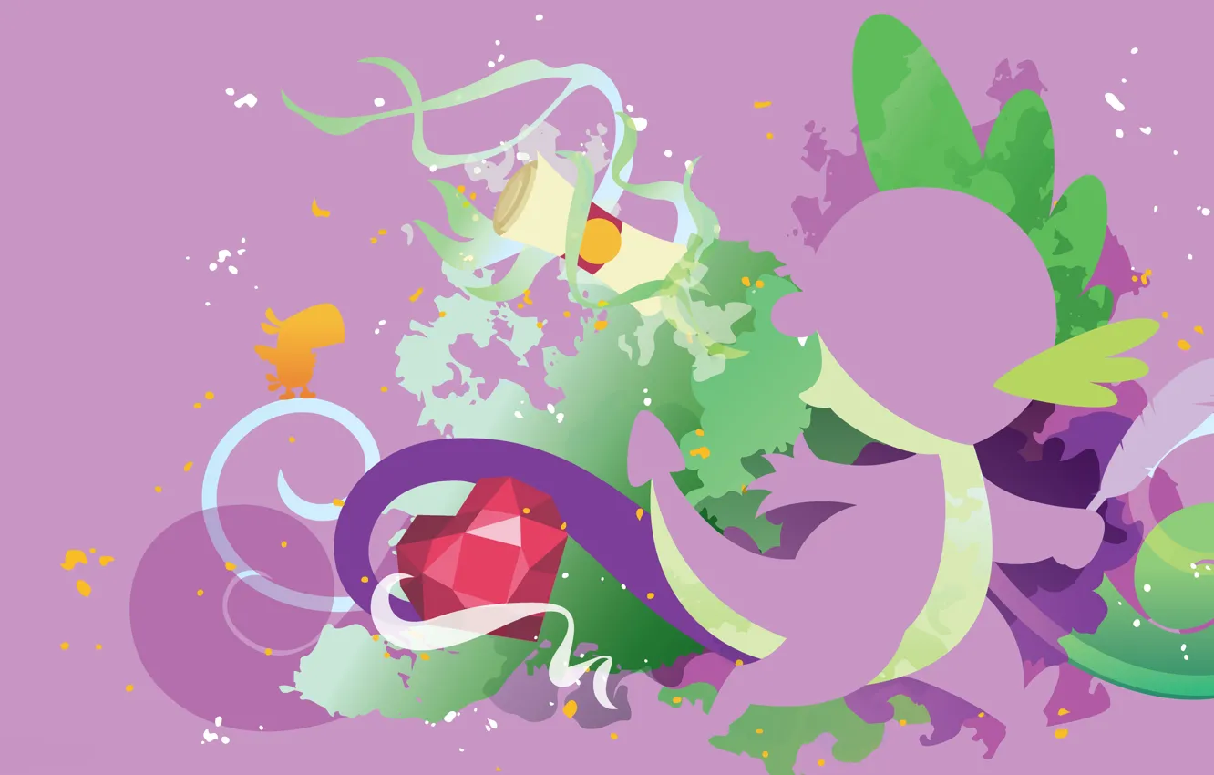 Фото обои белый, фиолетовый, письмо, кристалл, зеленый, перо, птица, магия, дракон, пони, bird, dragon, purple, crystal, spike, …