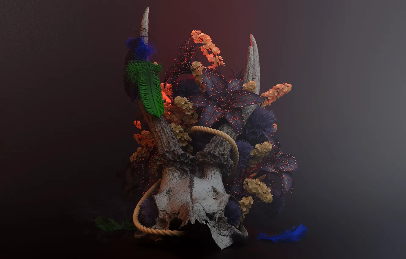 Фото обои череп, арт, рога, Reborn, композиция, Rafael Merino