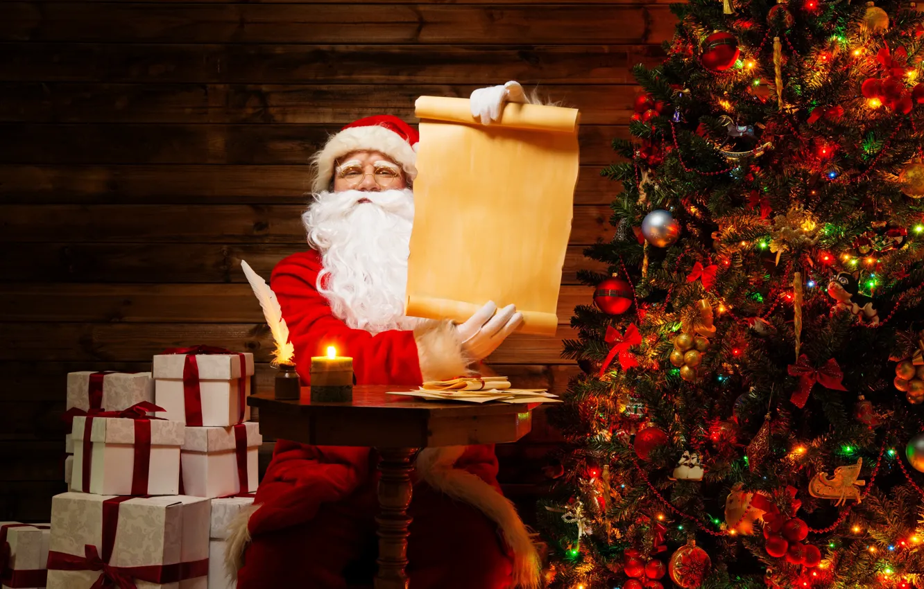 Фото обои письмо, праздник, елка, новый год, подарки, дед Мороз