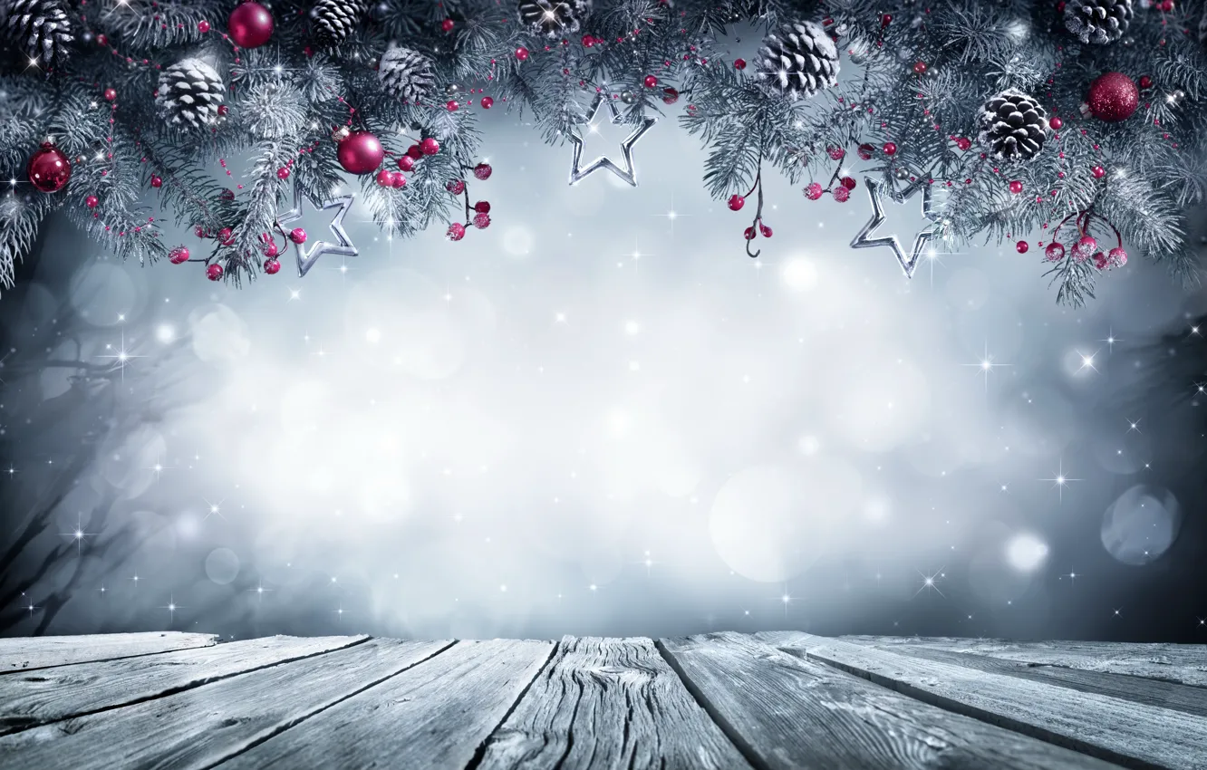 Фото обои Новый Год, Рождество, christmas, balls, winter, snow, merry christmas, gift, decoration, xmas, fir tree