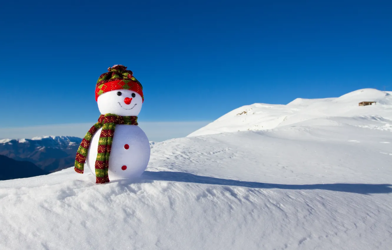 Фото обои зима, снег, Новый Год, Рождество, снеговик, happy, Christmas, win...