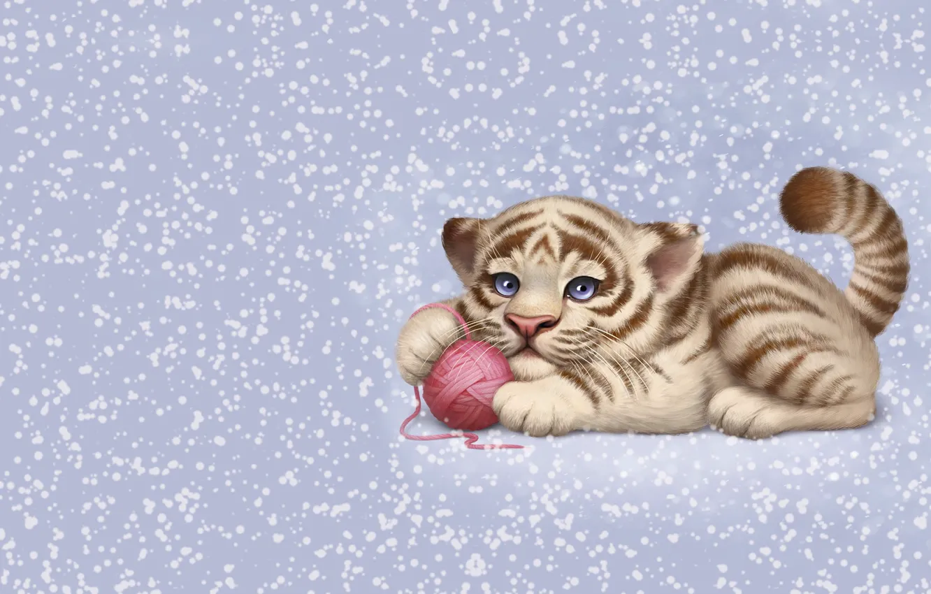 Фото обои клубок, игра, котёнок, детская, Animals, Aleksandra Chelysheva, тигрушка