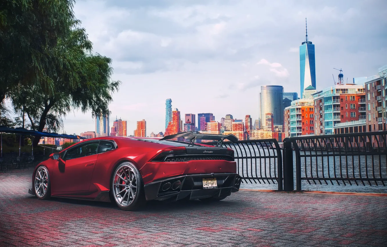 Фото обои Lamborghini, light, red, New York, New Jersey, Huracan