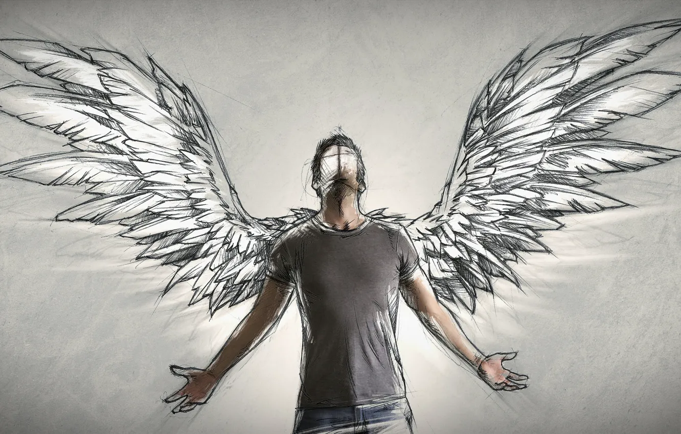 Фото обои человек, крылья, ангел, автор, мужчина, Sketch, Sebastien DEL GRO...