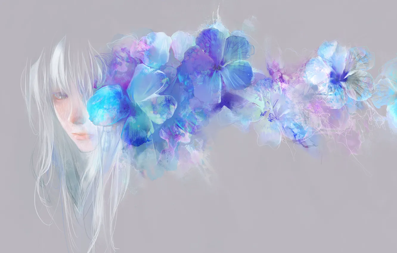 Фото обои девушка, цветы, голубые