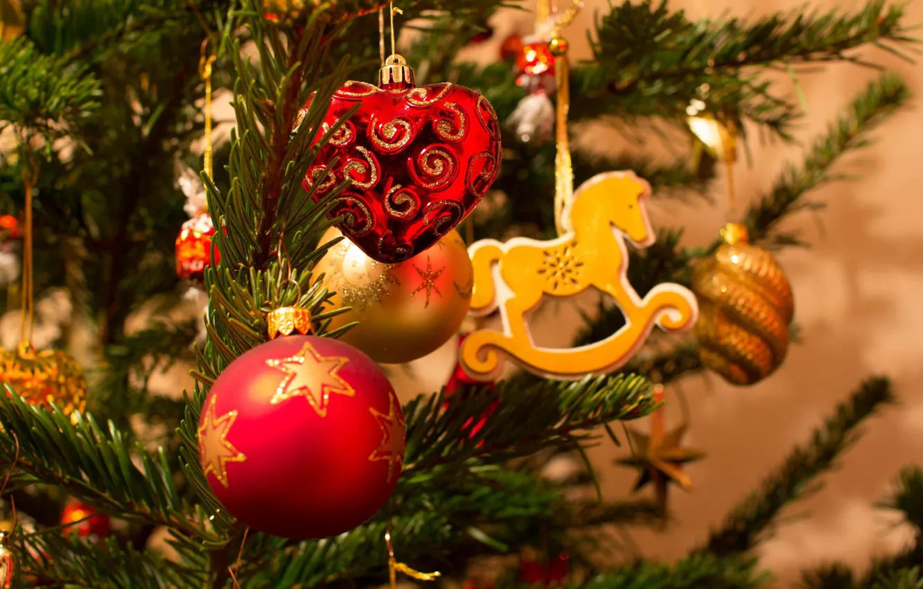 Фото обои праздник, игрушки, новый год, рождество, ель, ёлка