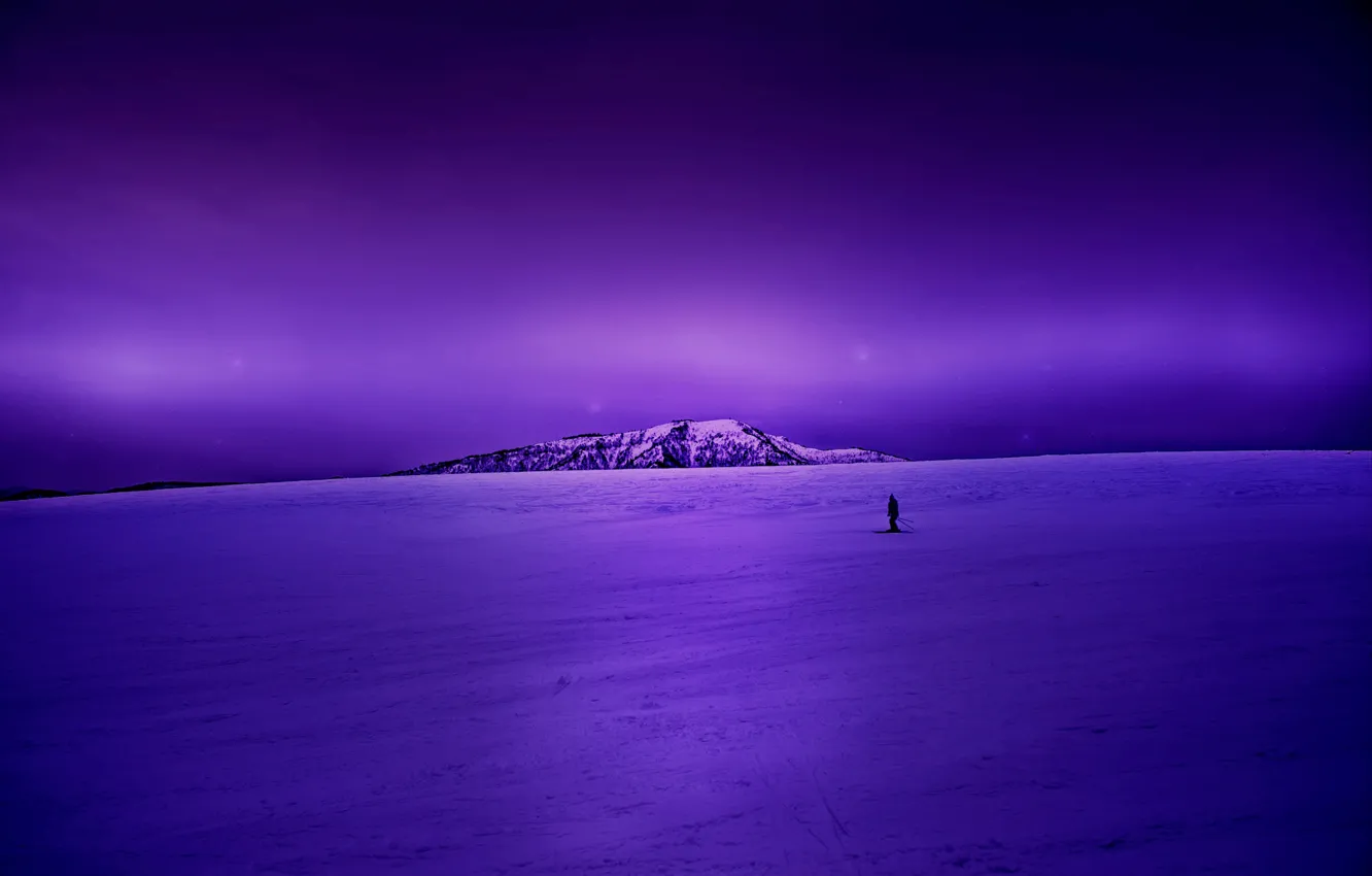 Фото обои night, winter, view, snow, purple, purple sky