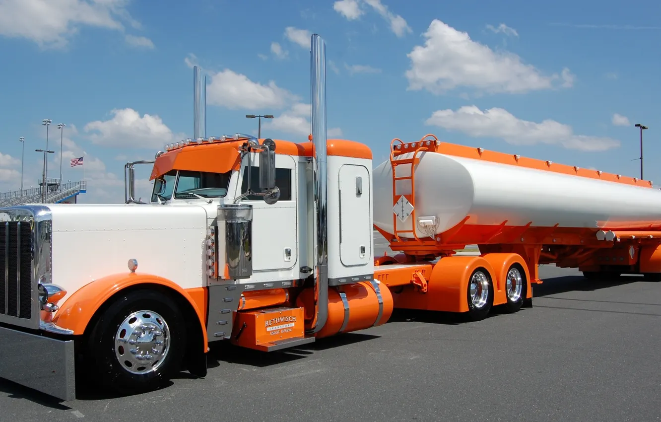Фото обои truck, цистерна, peterbilt 379, oil, tanker