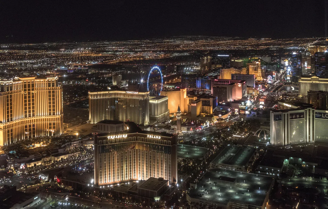 Фото обои город, дома, панорама, Las Vegas, огни ночного города