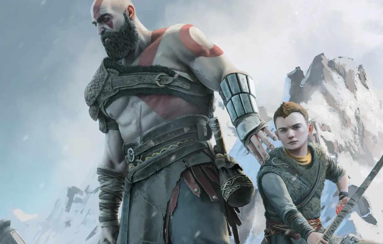 Фото обои kratos, sony, loki, ps4, god of war 4, atreus
