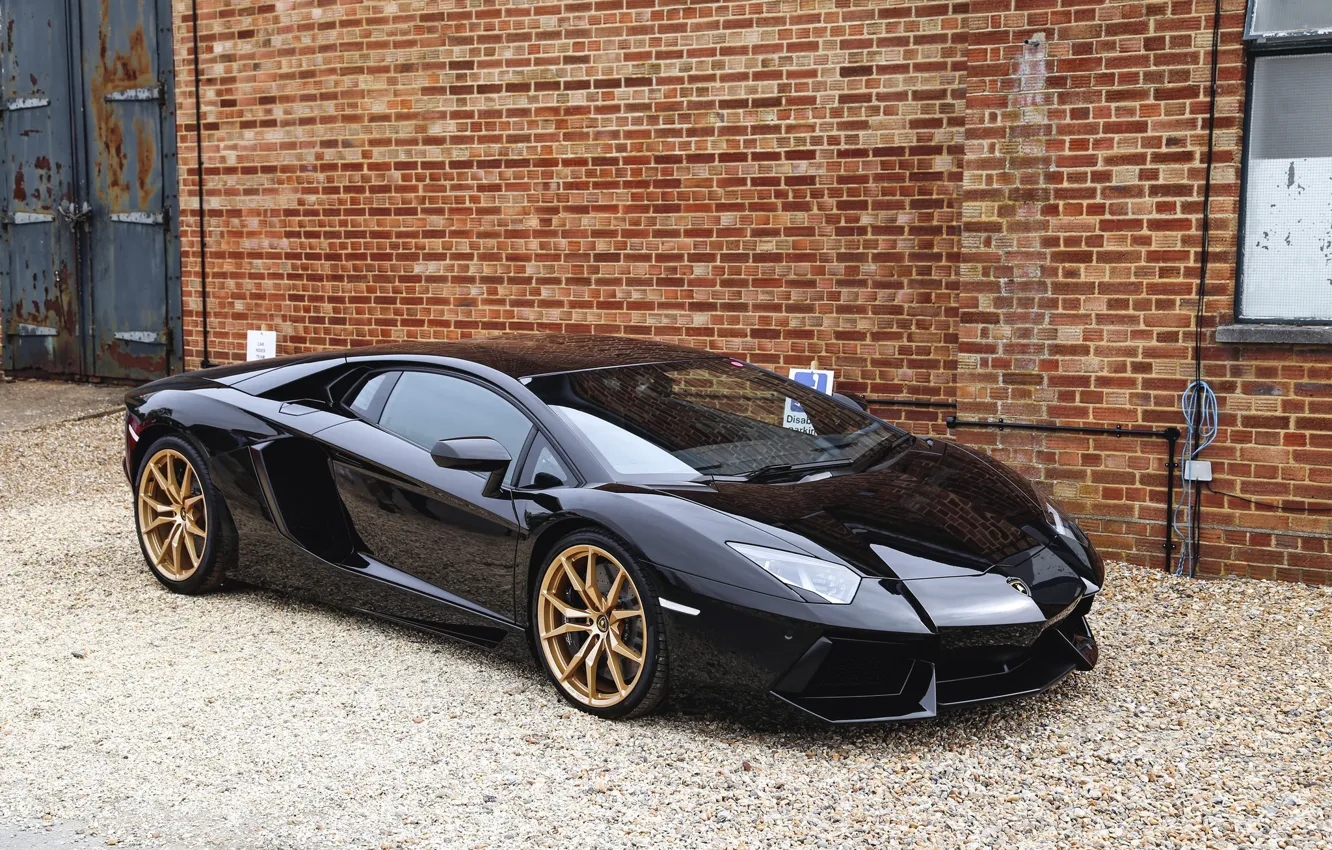 Фото обои Lamborghini, wall, black, aventador, Brick