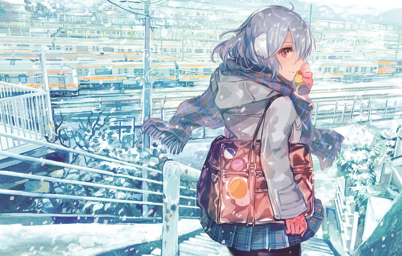 Фото обои зима, взгляд, девушка, аниме, rioka (southern blue sky)