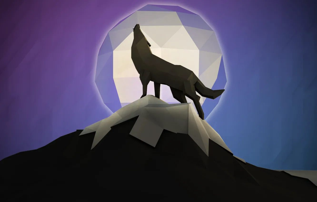 Фото обои луна, гора, волк, вой