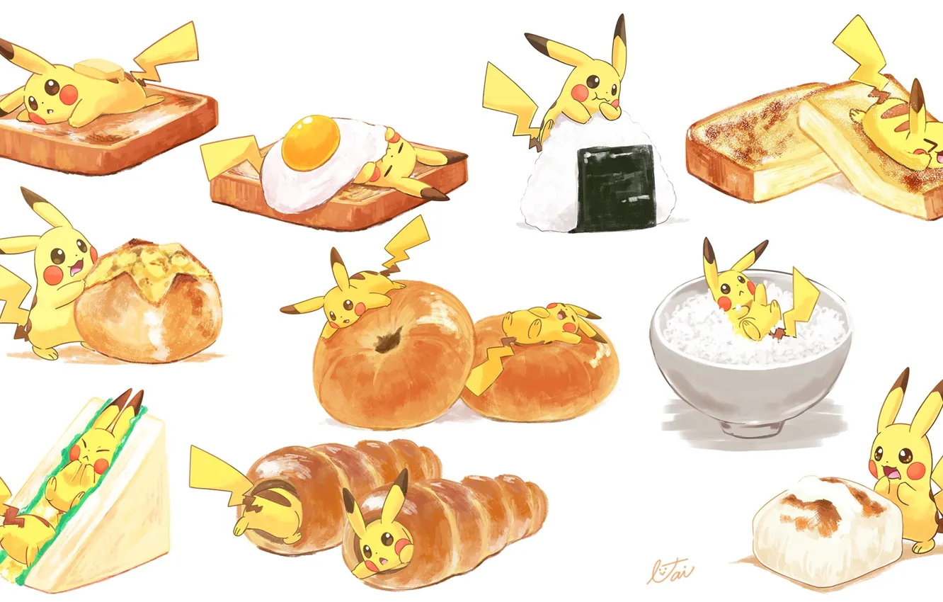 Фото обои еда, арт, пикачу, pokemon, pikachu