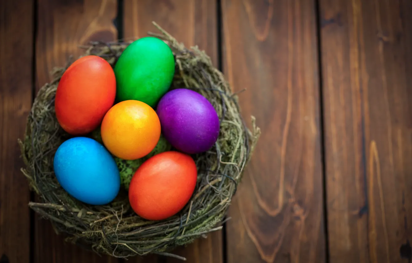 Фото обои весна, colorful, Пасха, гнездо, корзинка, wood, spring, Easter, eggs, decoration, Happy, nest, яйца крашеные