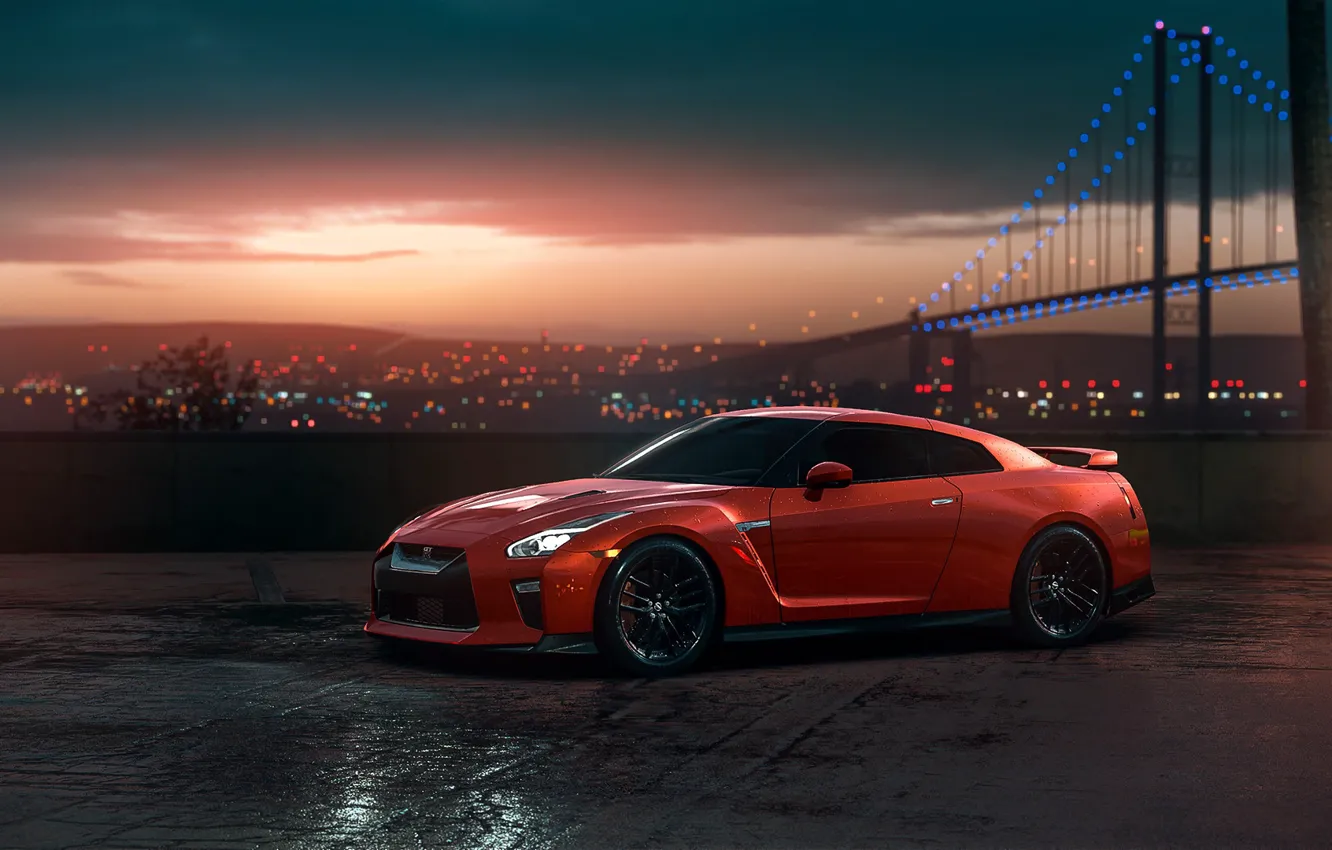 Фото обои GTR, Nissan, Red, Car, Sunset, R35, View