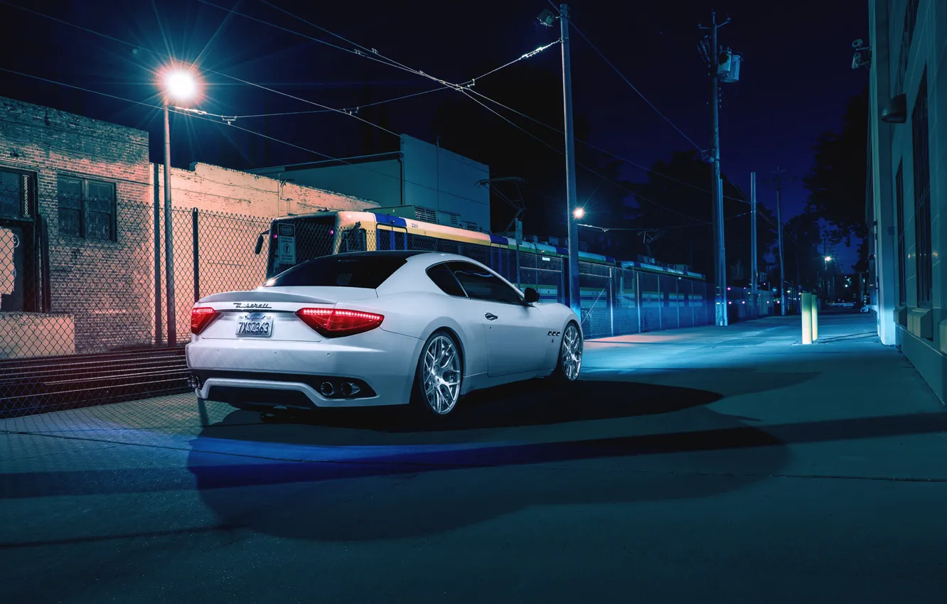 Фото обои Maserati, Night, Street, Supercar, Gran Turismo, Rear