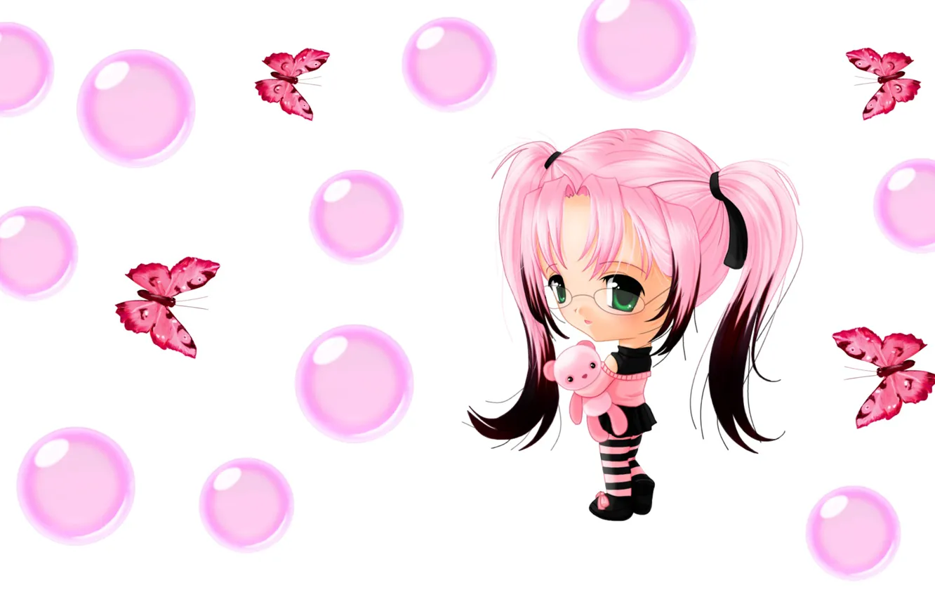Фото обои пузыри, бабочка, аниме, арт, девочка