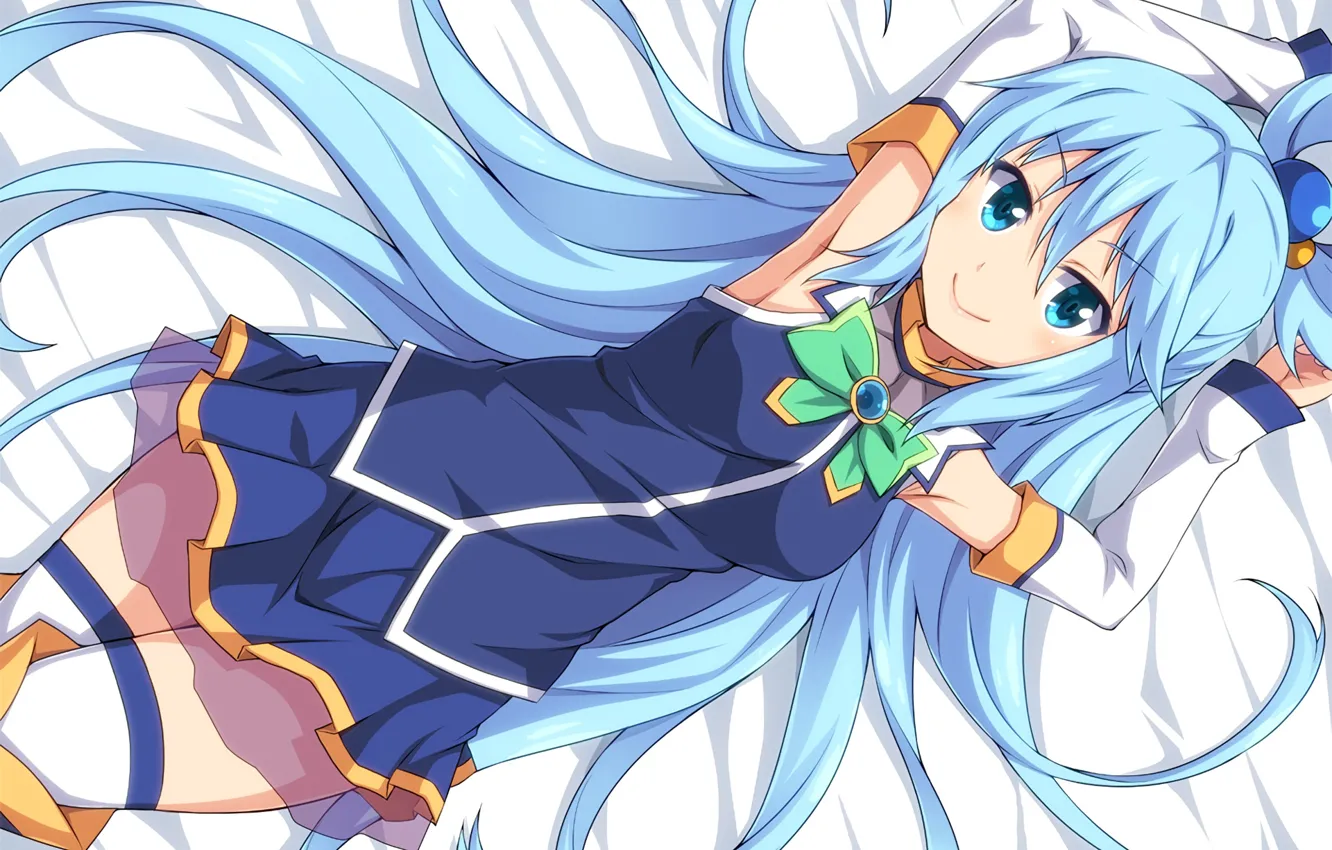 Обои девушка фон лежит длинные волосы Anime Aqua Art богиня