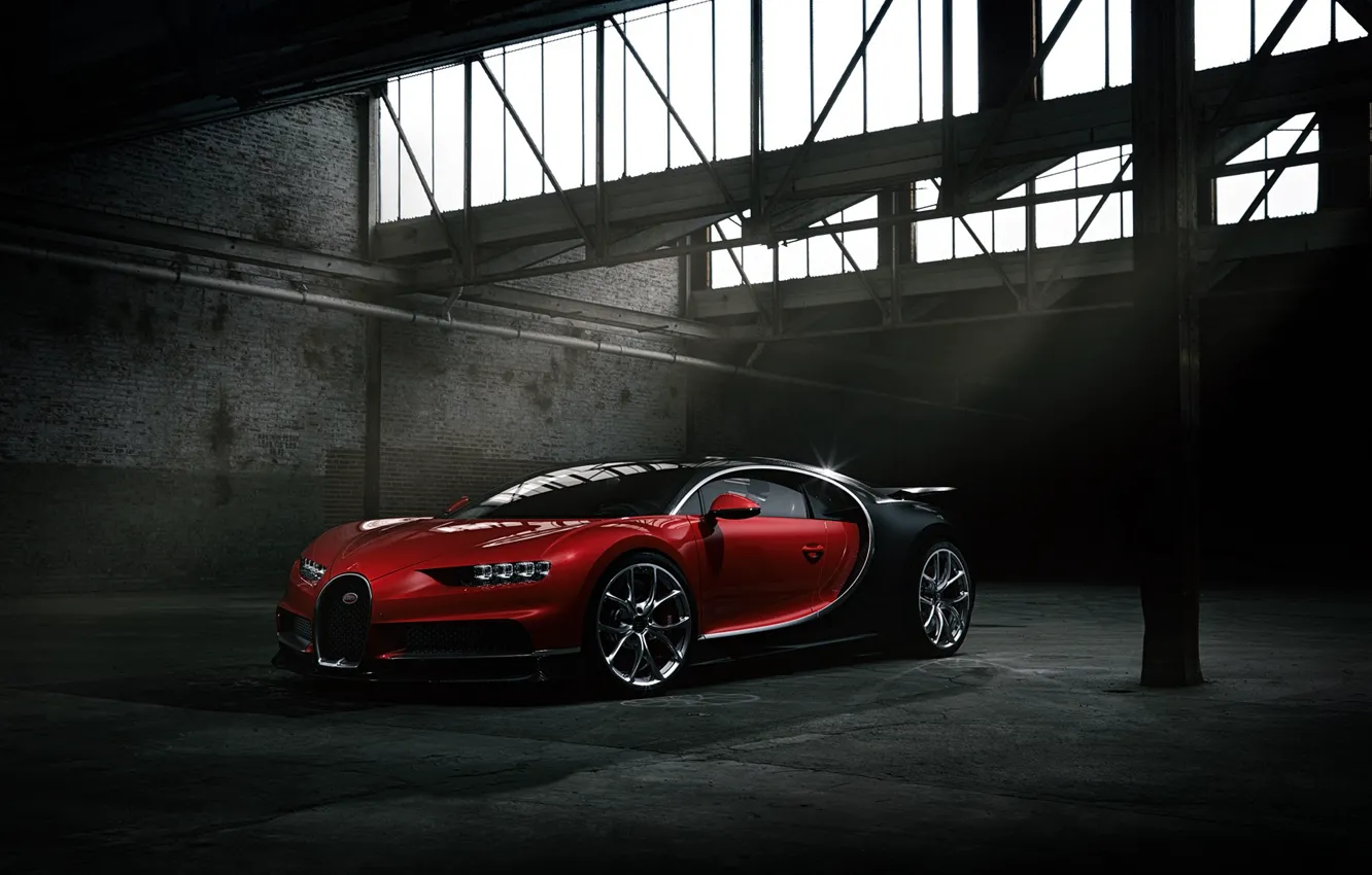 Фото обои Bugatti, Dark, Black, RED, VAG, Chiron