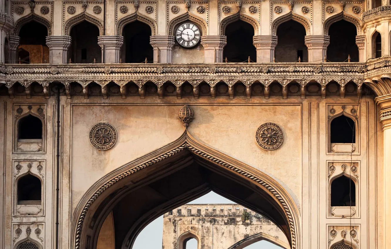 Фото обои часы, Индия, мечеть, Хайдарабад, Чарминар