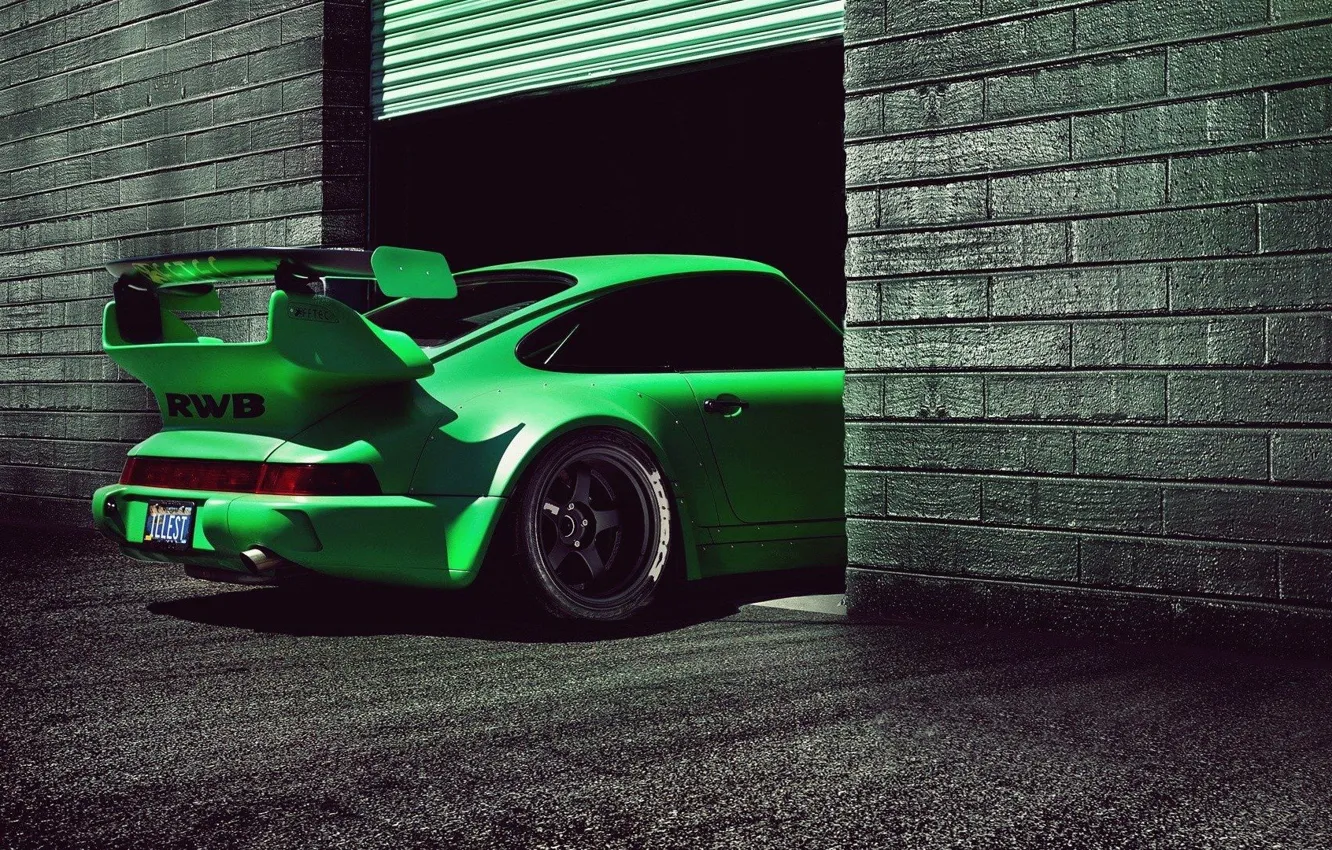 Фото обои green, Porsche 911, back view