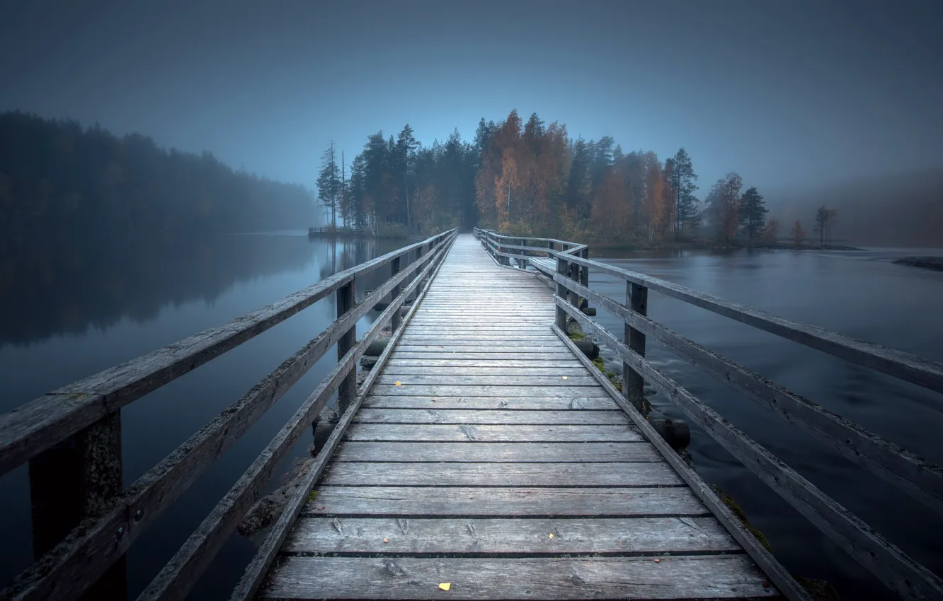 Фото обои мост, туман, озеро
